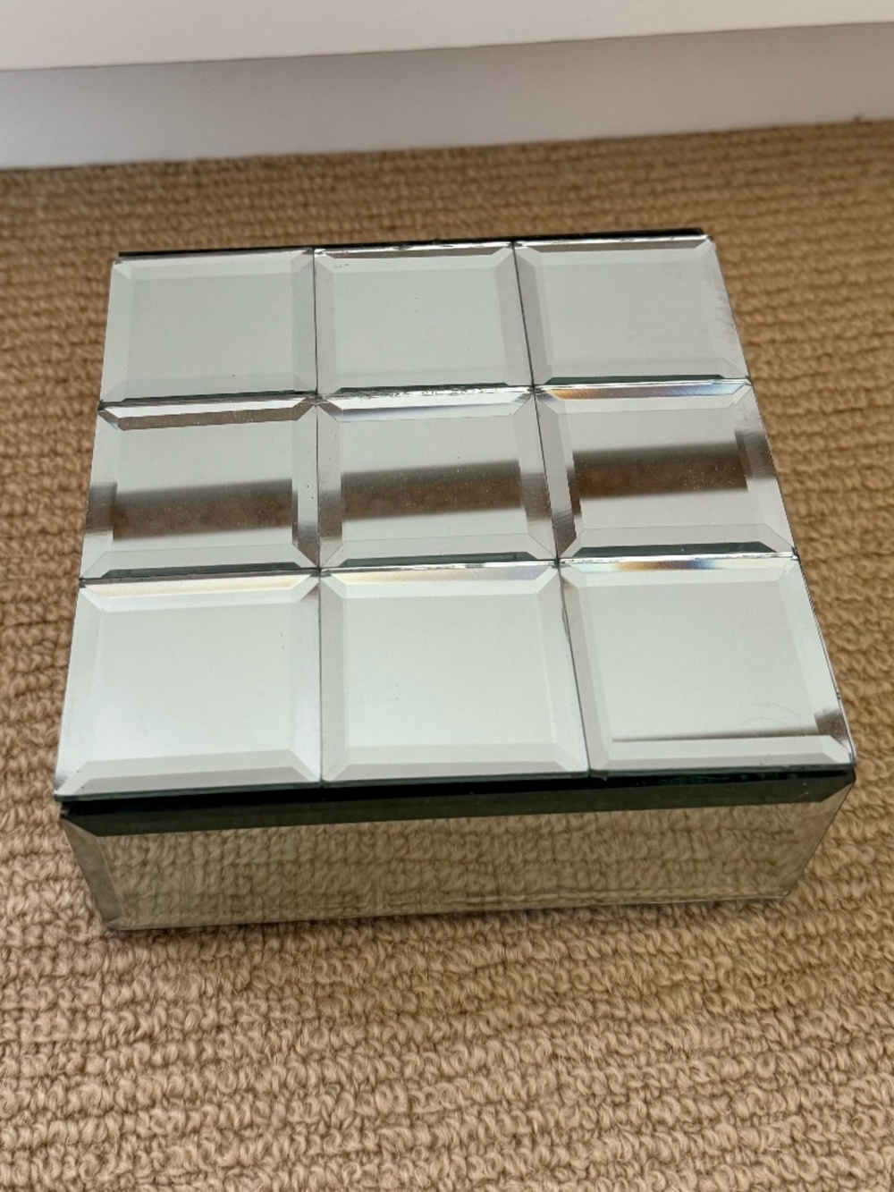Mirrored Square Jewelry Box with Black Felt Interior Decorative Trinket Storage